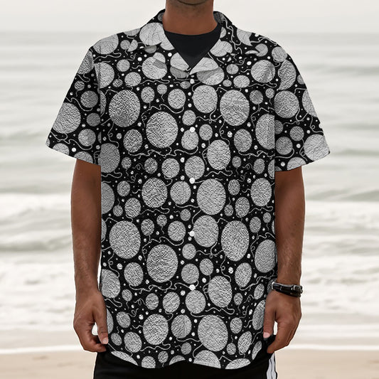 Black And White Yarn Pattern Print Textured Short Sleeve Shirt