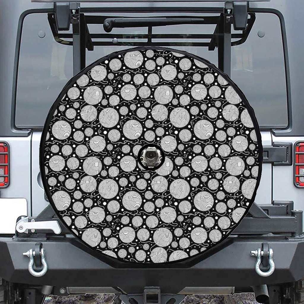 Black And White Yarn Pattern Print Tire Cover With Camera Hole