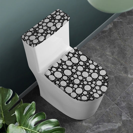 Black And White Yarn Pattern Print Toilet Lid And Tank Cover Set