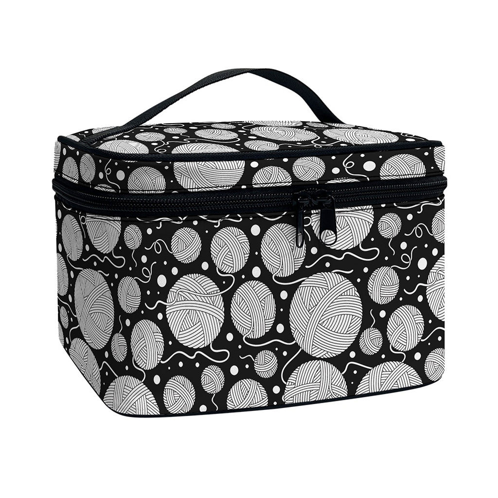 Black And White Yarn Pattern Print Travel Makeup Bag