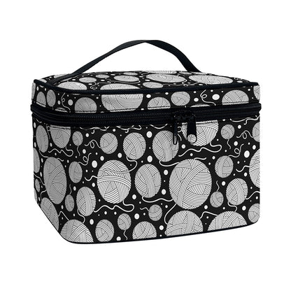 Black And White Yarn Pattern Print Travel Makeup Bag