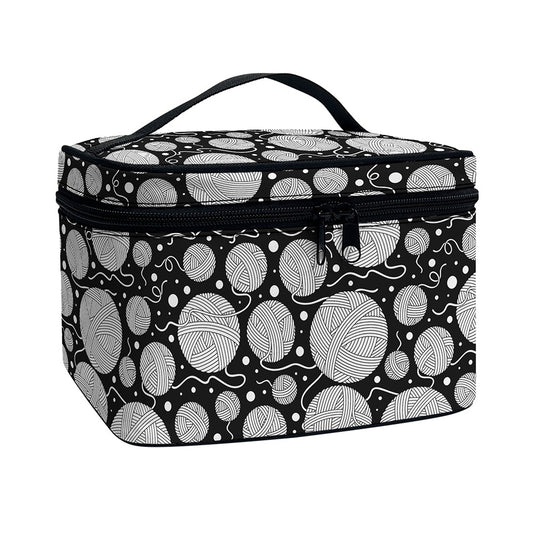 Black And White Yarn Pattern Print Travel Makeup Bag