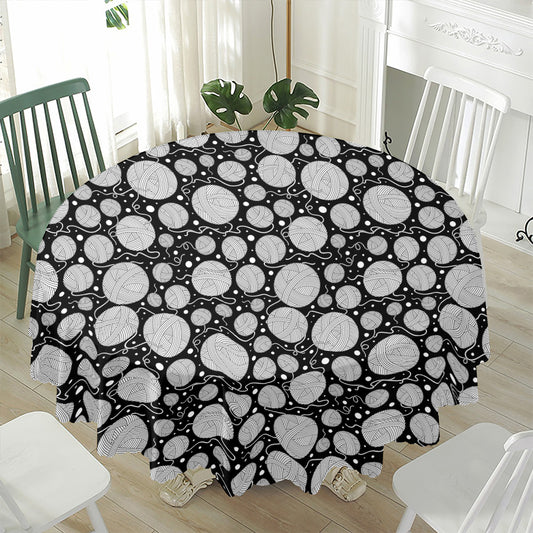 Black And White Yarn Pattern Print Waterproof Round Tablecloth