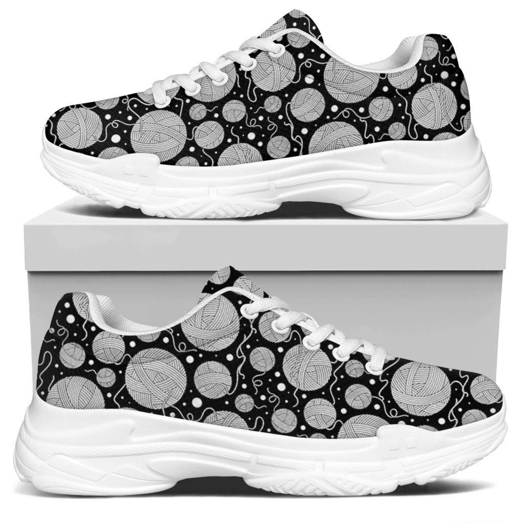 Black And White Yarn Pattern Print White Chunky Shoes