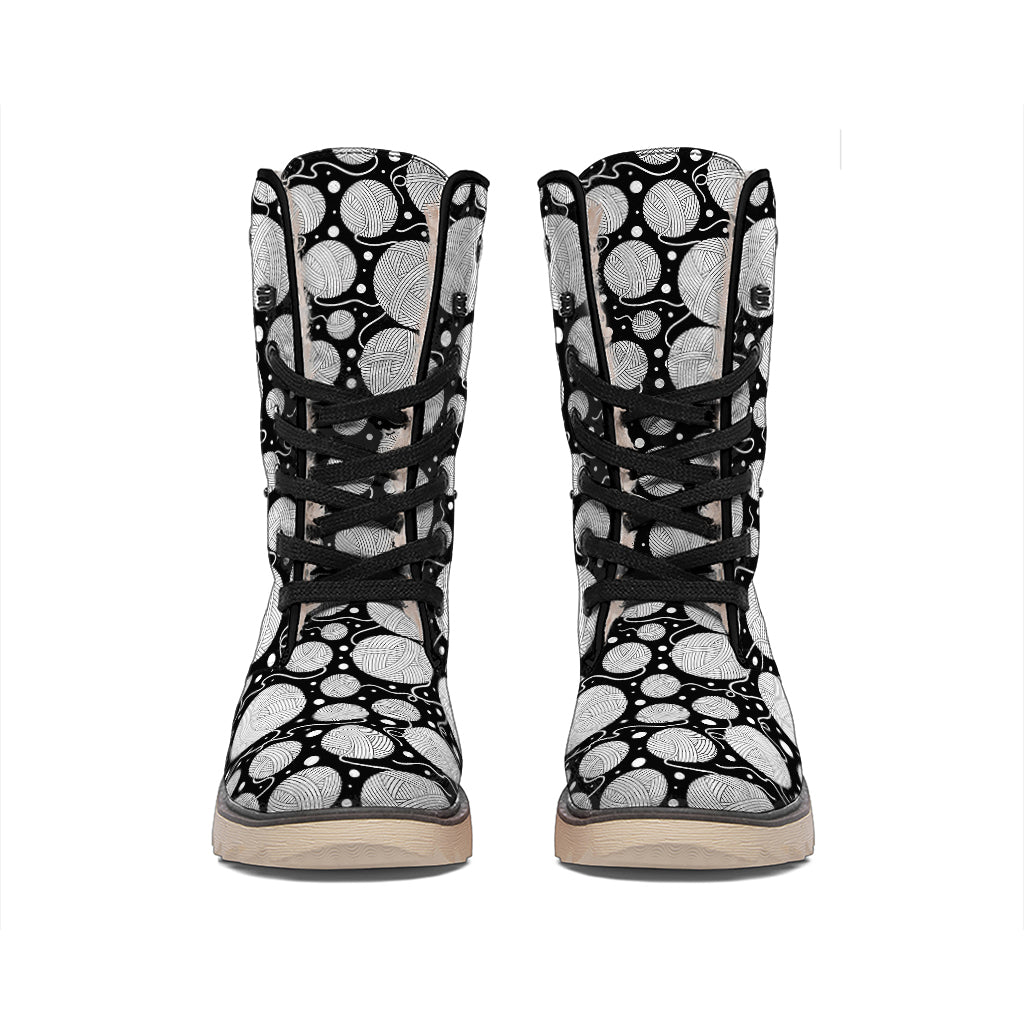 Black And White Yarn Pattern Print Winter Boots