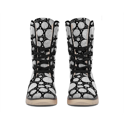 Black And White Yarn Pattern Print Winter Boots