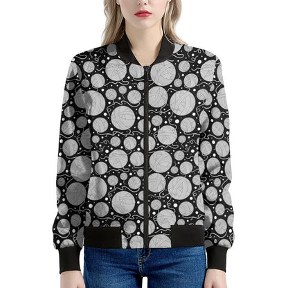 Black And White Yarn Pattern Print Women's Bomber Jacket
