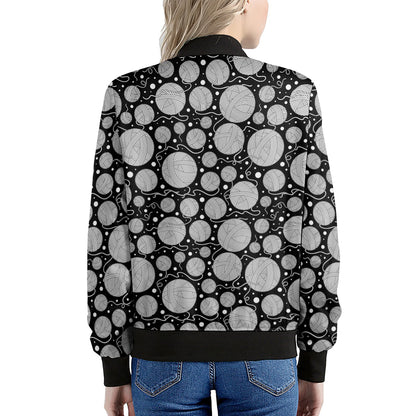 Black And White Yarn Pattern Print Women's Bomber Jacket