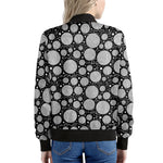 Black And White Yarn Pattern Print Women's Bomber Jacket