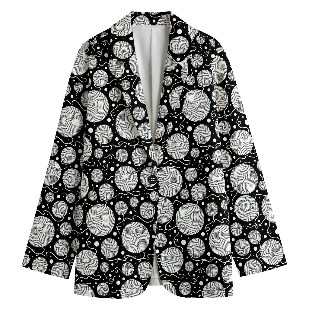 Black And White Yarn Pattern Print Women's Cotton Blazer