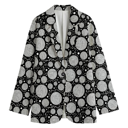 Black And White Yarn Pattern Print Women's Cotton Blazer