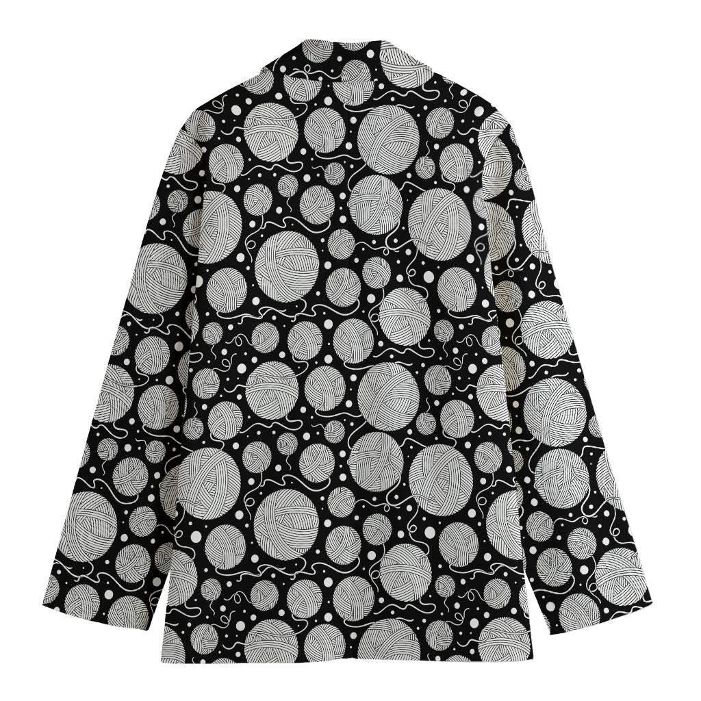 Black And White Yarn Pattern Print Women's Cotton Blazer