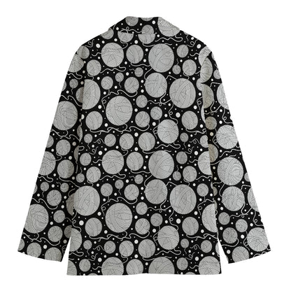 Black And White Yarn Pattern Print Women's Cotton Blazer