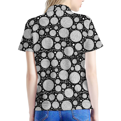 Black And White Yarn Pattern Print Women's Polo Shirt