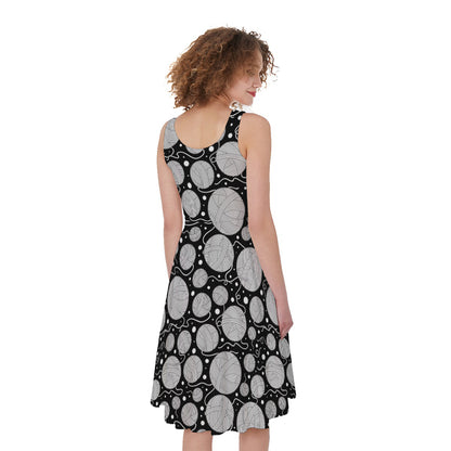 Black And White Yarn Pattern Print Women's Sleeveless Dress