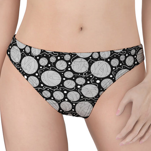 Black And White Yarn Pattern Print Women's Thong