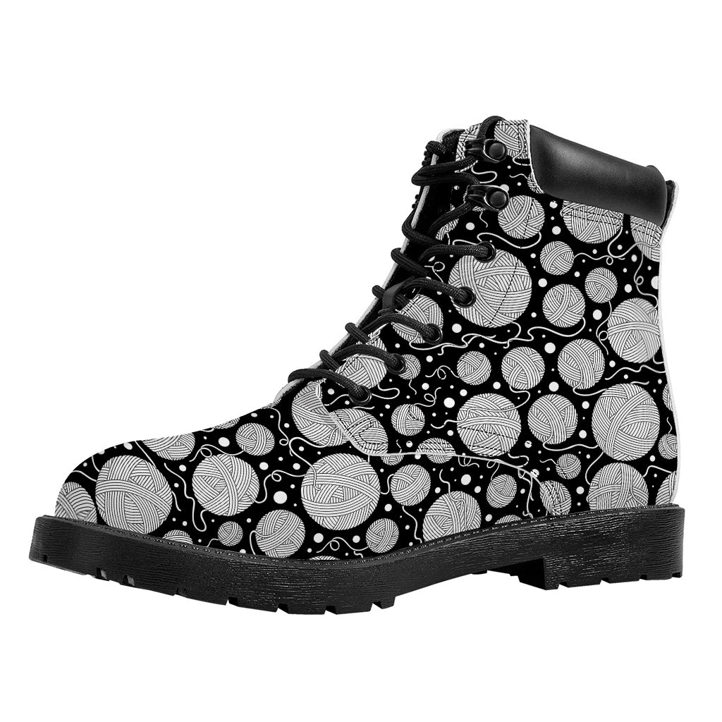 Black And White Yarn Pattern Print Work Boots