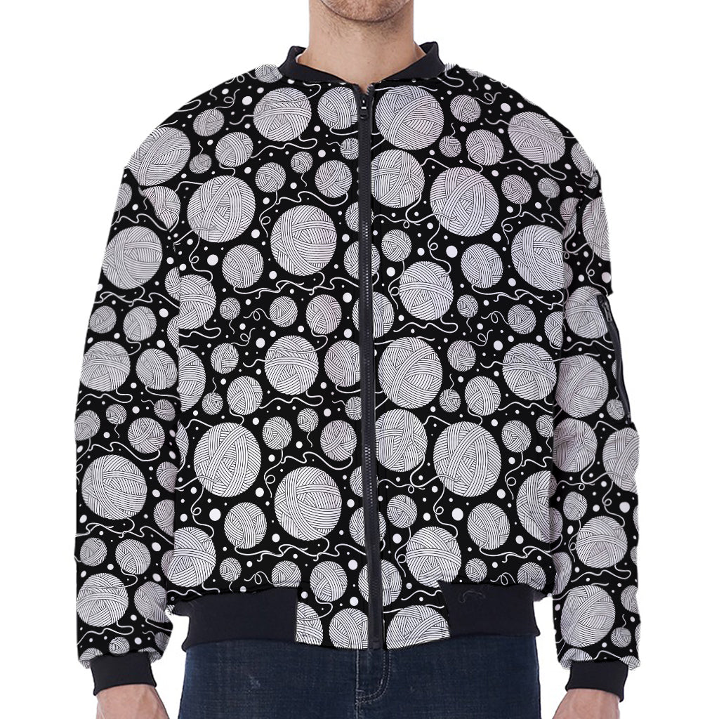 Black And White Yarn Pattern Print Zip Sleeve Bomber Jacket