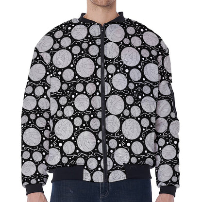 Black And White Yarn Pattern Print Zip Sleeve Bomber Jacket