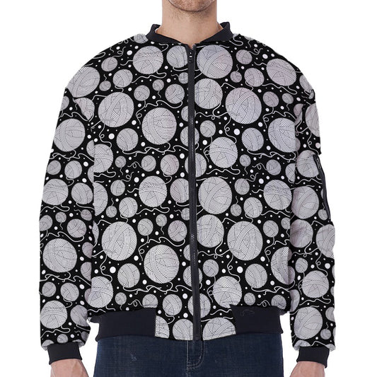 Black And White Yarn Pattern Print Zip Sleeve Bomber Jacket