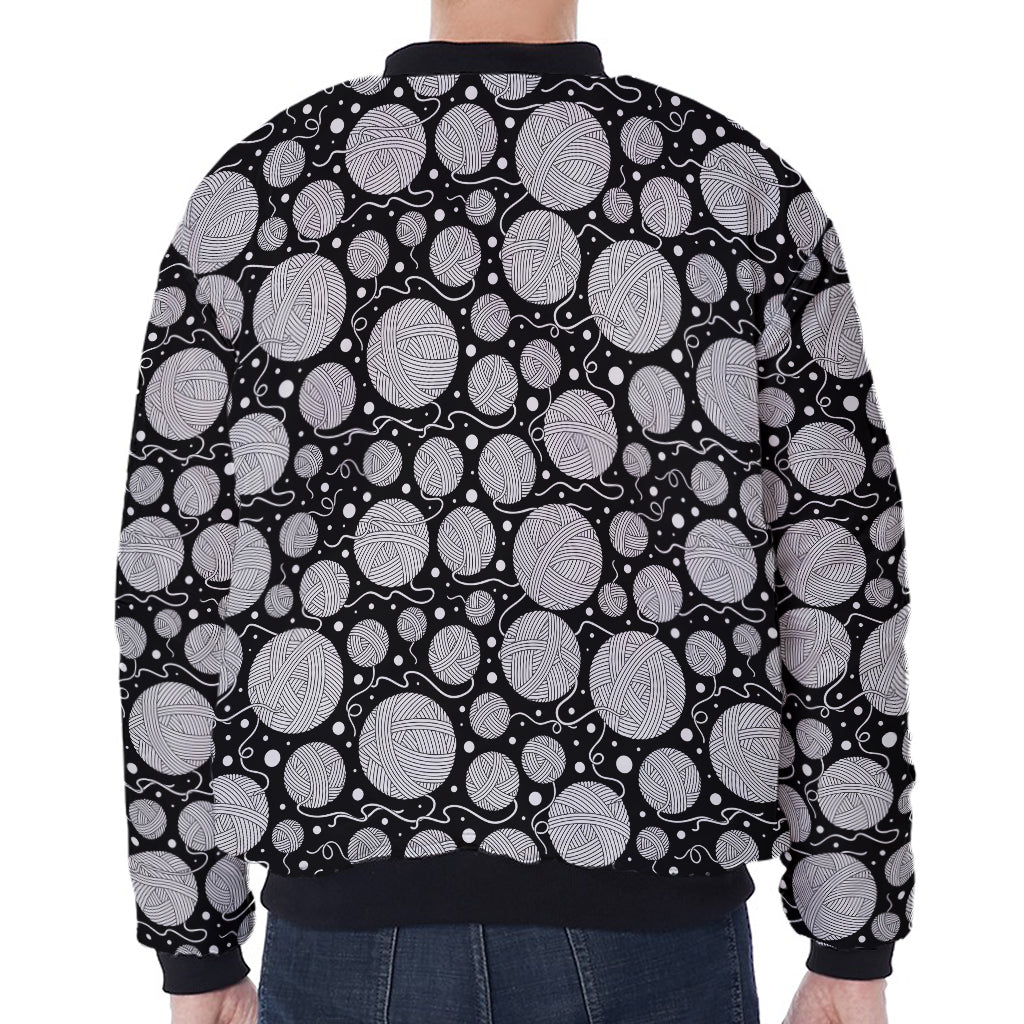 Black And White Yarn Pattern Print Zip Sleeve Bomber Jacket