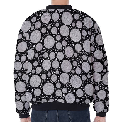 Black And White Yarn Pattern Print Zip Sleeve Bomber Jacket