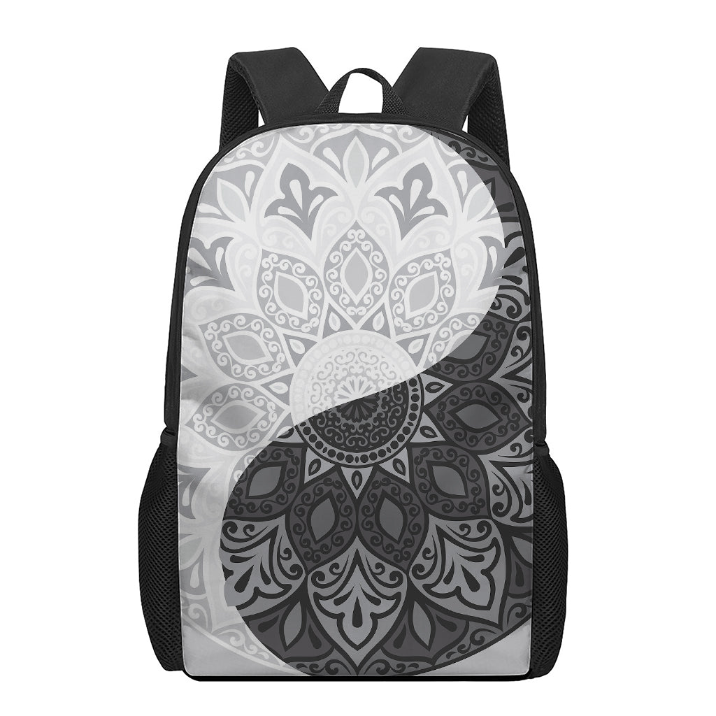 Black And White Yin Yang Mandala Print 17 Inch Backpack