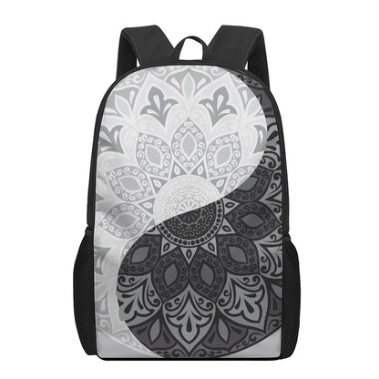 Black And White Yin Yang Mandala Print 17 Inch Backpack