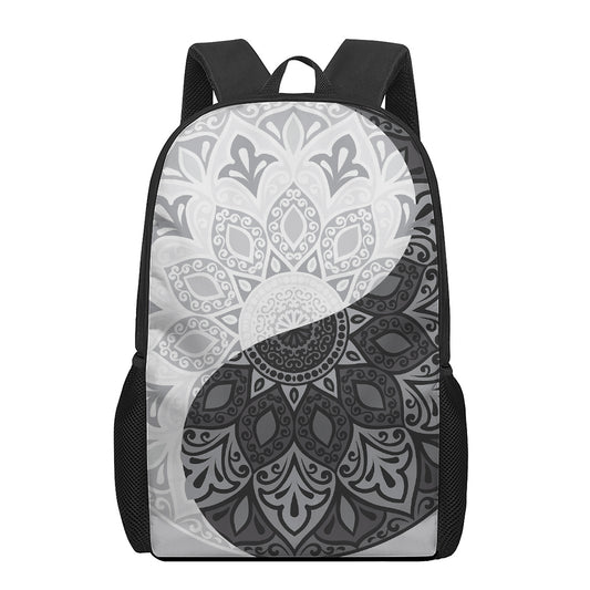 Black And White Yin Yang Mandala Print 17 Inch Backpack