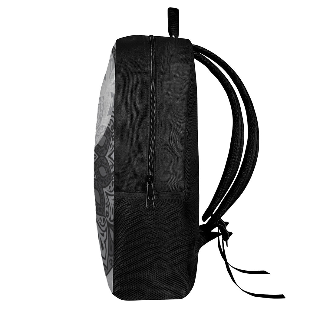 Black And White Yin Yang Mandala Print 17 Inch Backpack