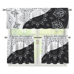 Black And White Yin Yang Mandala Print 3 Piece Kitchen Curtains