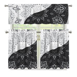 Black And White Yin Yang Mandala Print 3 Piece Kitchen Curtains