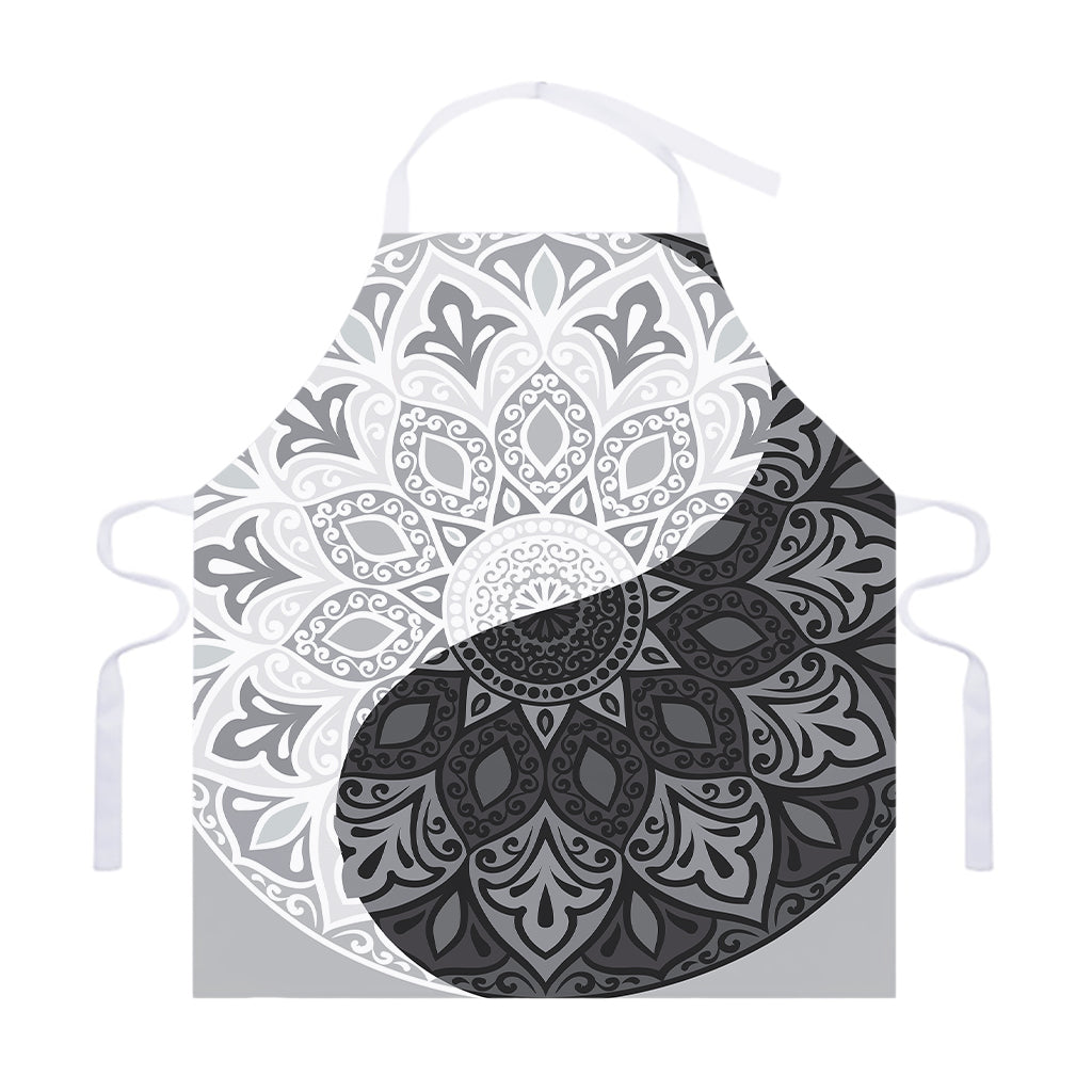 Black And White Yin Yang Mandala Print Adjustable Apron