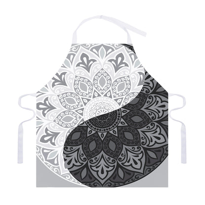 Black And White Yin Yang Mandala Print Adjustable Apron