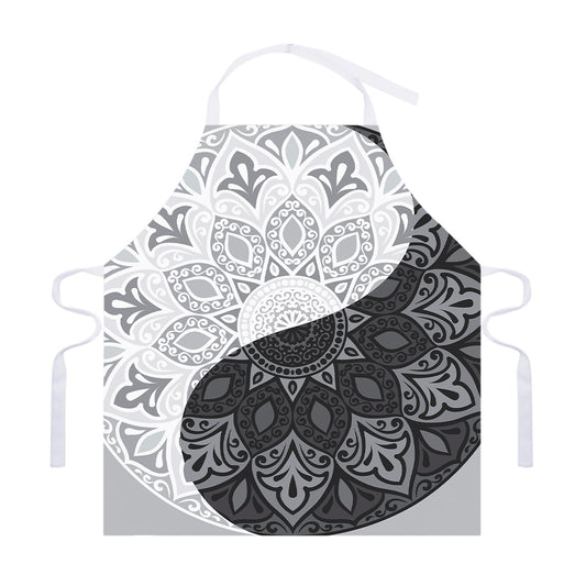 Black And White Yin Yang Mandala Print Adjustable Apron