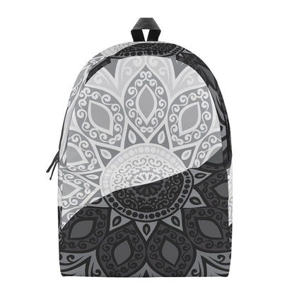 Black And White Yin Yang Mandala Print Backpack