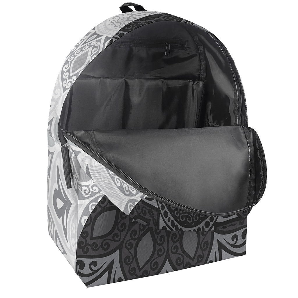 Black And White Yin Yang Mandala Print Backpack