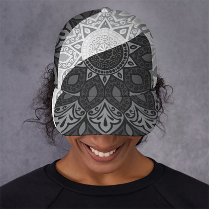 Black And White Yin Yang Mandala Print Baseball Cap