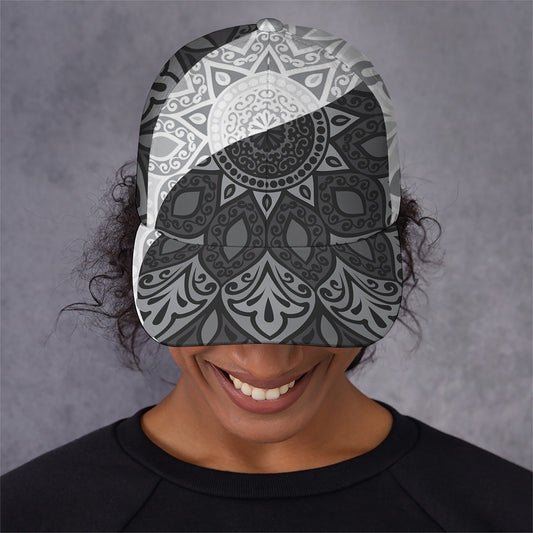 Black And White Yin Yang Mandala Print Baseball Cap