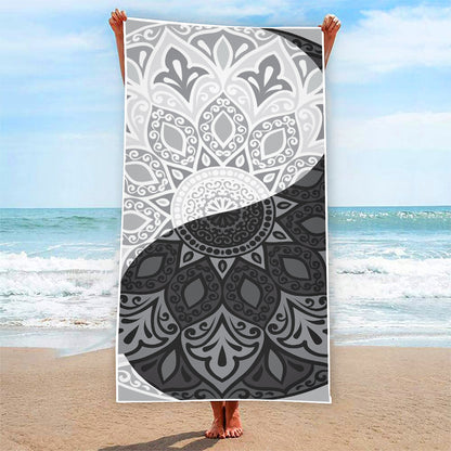 Black And White Yin Yang Mandala Print Beach Towel