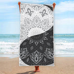 Black And White Yin Yang Mandala Print Beach Towel