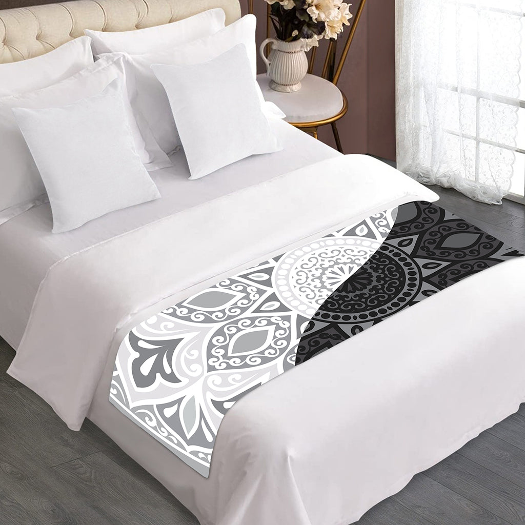 Black And White Yin Yang Mandala Print Bed Runner