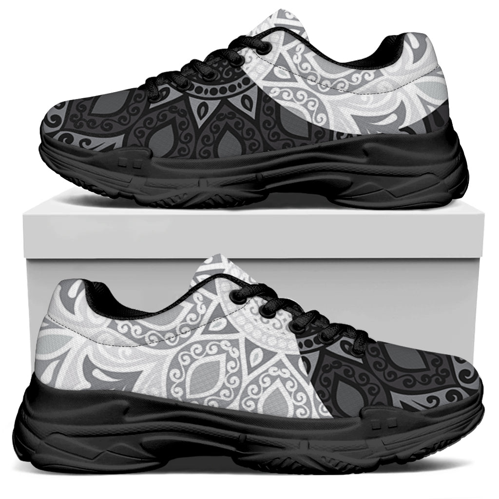 Black And White Yin Yang Mandala Print Black Chunky Shoes