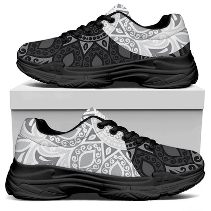 Black And White Yin Yang Mandala Print Black Chunky Shoes