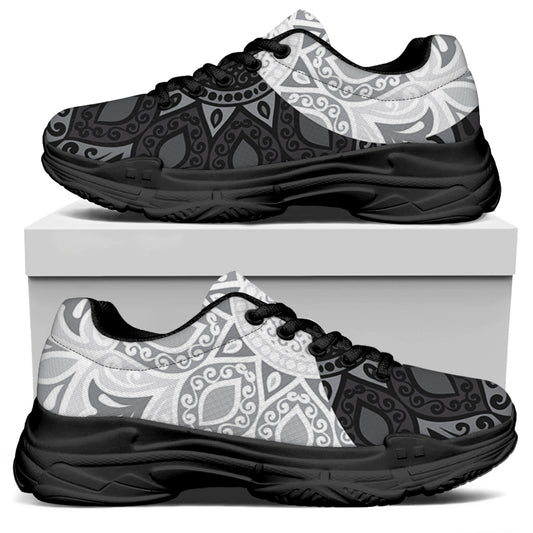 Black And White Yin Yang Mandala Print Black Chunky Shoes