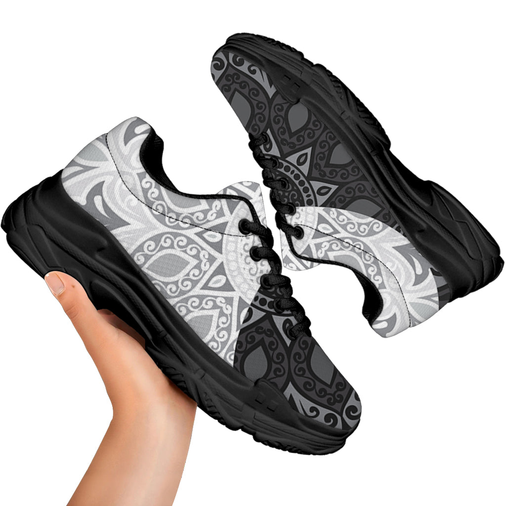 Black And White Yin Yang Mandala Print Black Chunky Shoes