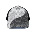 Black And White Yin Yang Mandala Print Black Mesh Trucker Hat