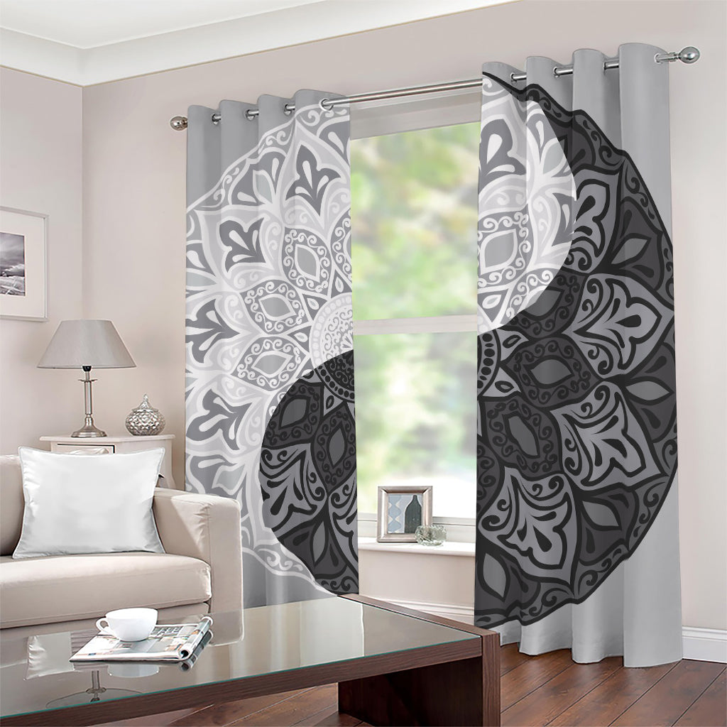 Black And White Yin Yang Mandala Print Blackout Grommet Curtains