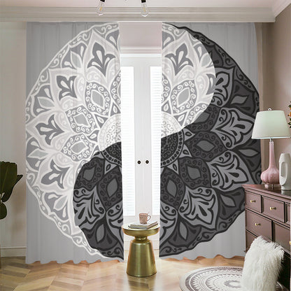 Black And White Yin Yang Mandala Print Blackout Pencil Pleat Curtains