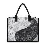 Black And White Yin Yang Mandala Print Canvas Tote Bag